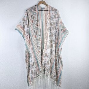 Lake Shore Drive Boho Tassel Ethnic Kimono Kaftan Duster Topper Wrap Shrug